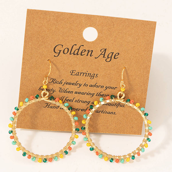 Seed Beaded Circle Cutout Earrings