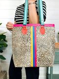 Harmony Colorful Striped Real Leather Tote Bag Purse
