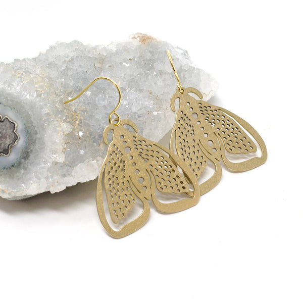 Brass Bubble Moth Earrings
