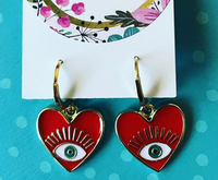 Red Enamel Evil Eye Heart Earrings