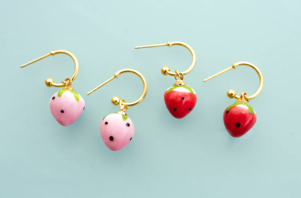 Strawberry Hoop Earrings: Red
