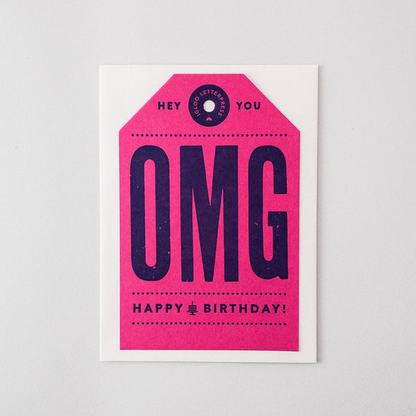 OMG Happy Birthday Tag Letterpress Card