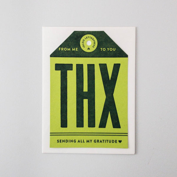 Green THX Tag Letterpress Card