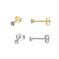 Crystal Gem Micro Stud Earrings: Gold