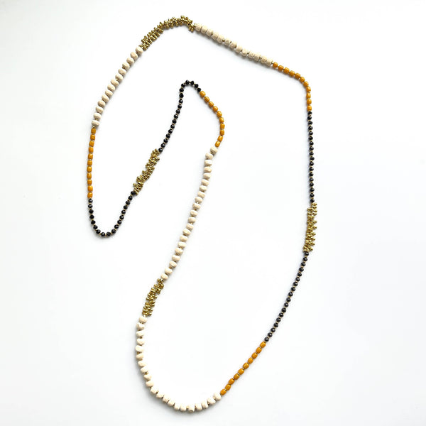 Wood and Brass Beaded Necklace - BBN108