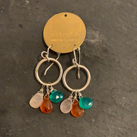 Rose quartz, carnelian and chalcedony silver hoops
