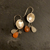 Silver hand cut disc earrings w gemstones
